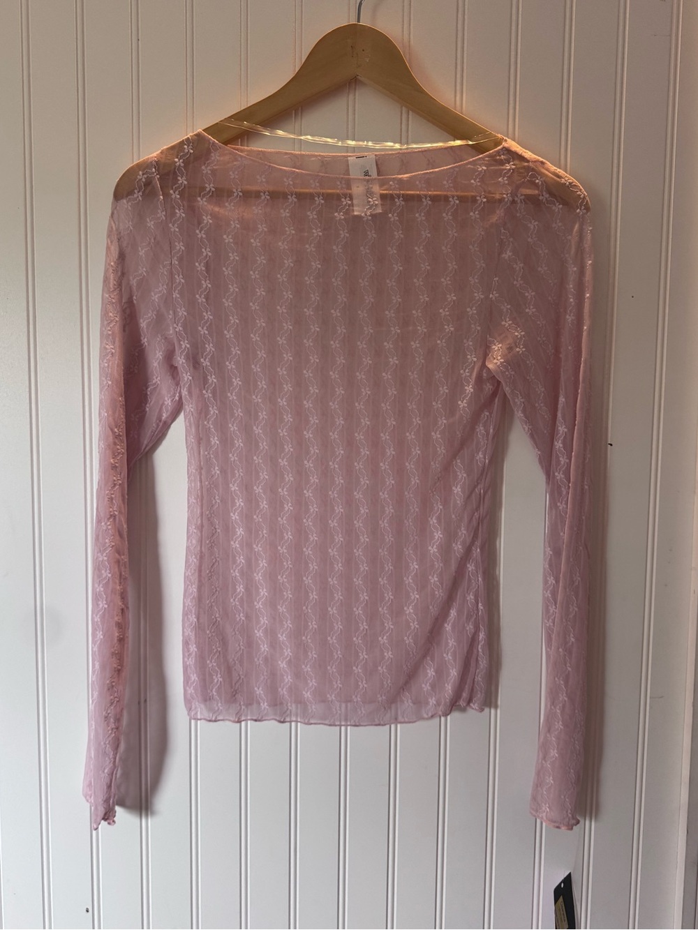 wild fable Blush Sheer Lace Long-Sleeve Top